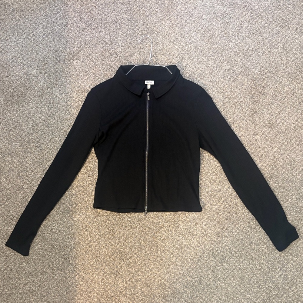 Black Zip-Up Collared Shirt